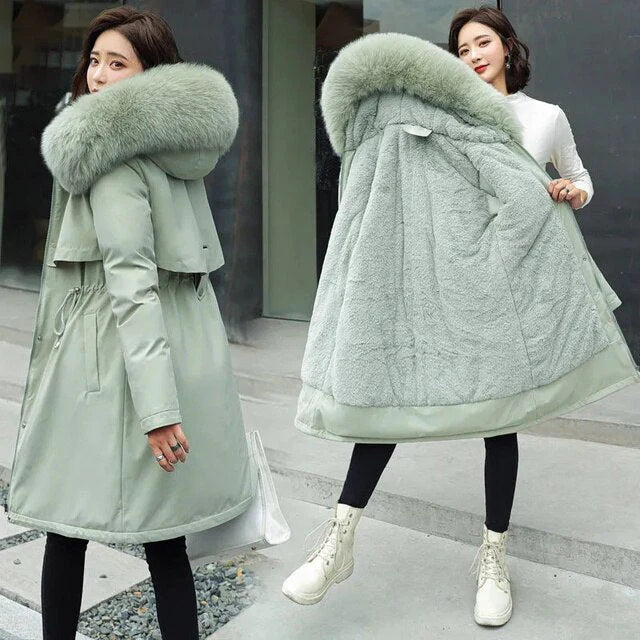 Iola™ - Long Jacket with Faux Hood and Fleece Lining