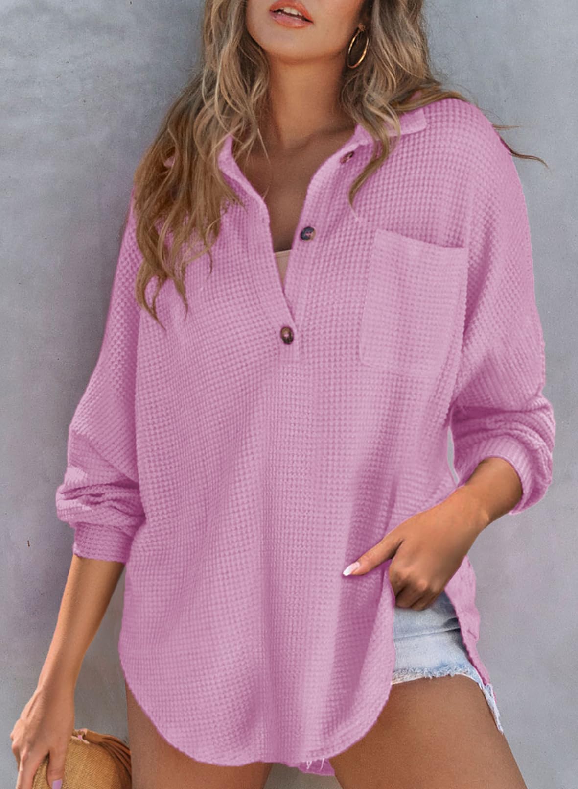 Linda - Wafle style shirt style knitted jacket