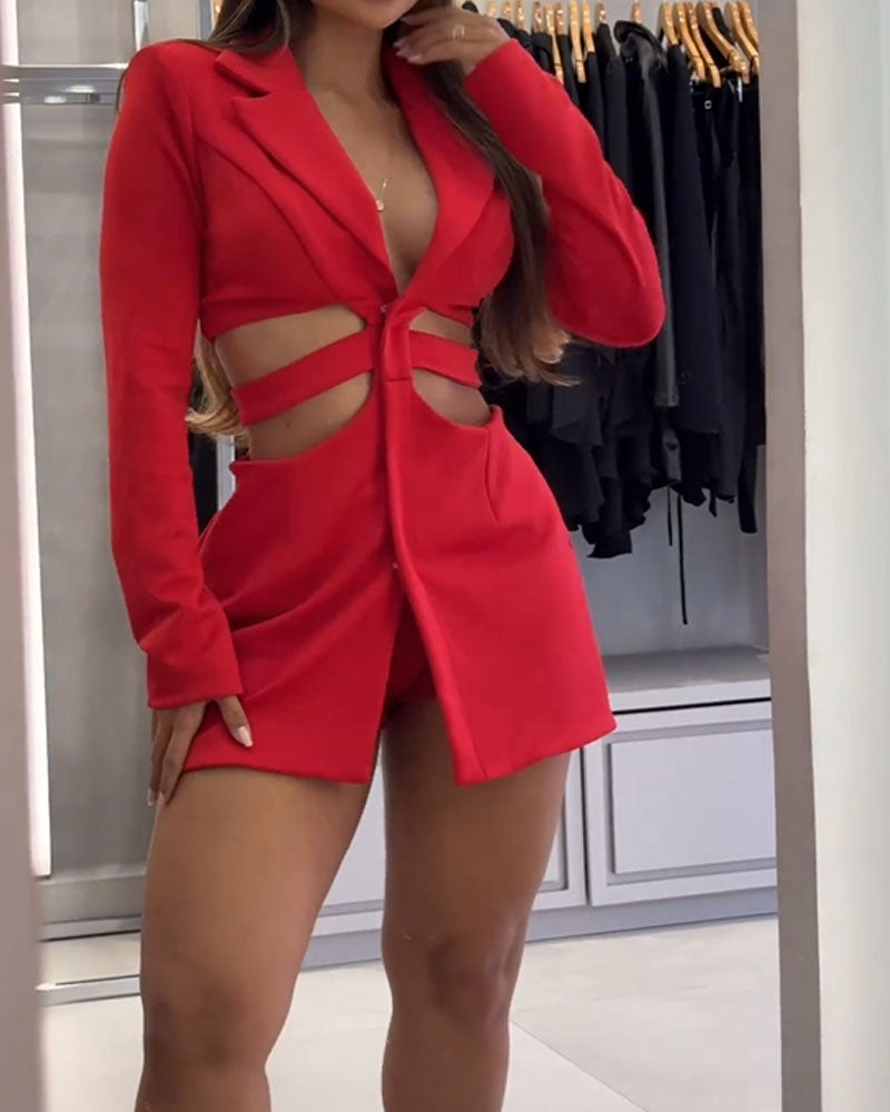 Norah™ - Casual Blazer Dress Sets With Hollow Waist