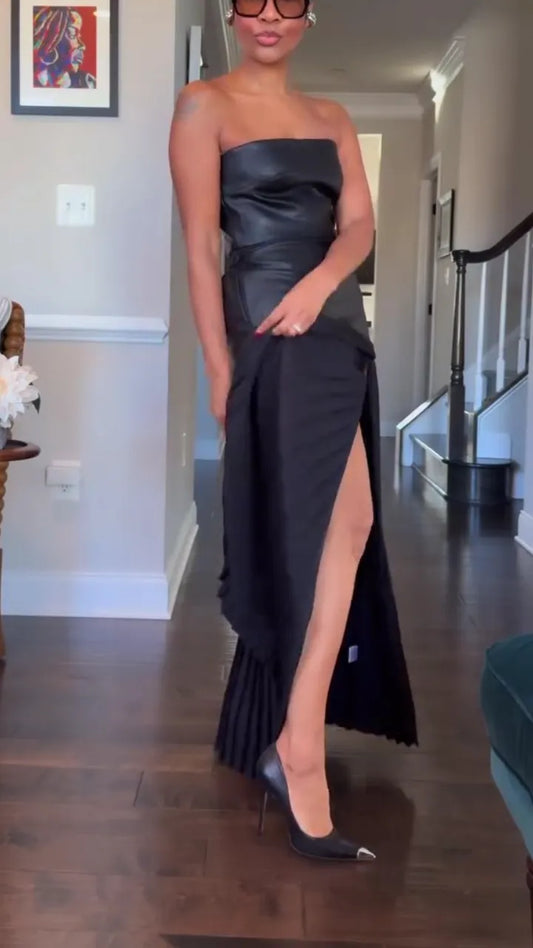 Deka™ -Leather Top and Pleated Skirt Set