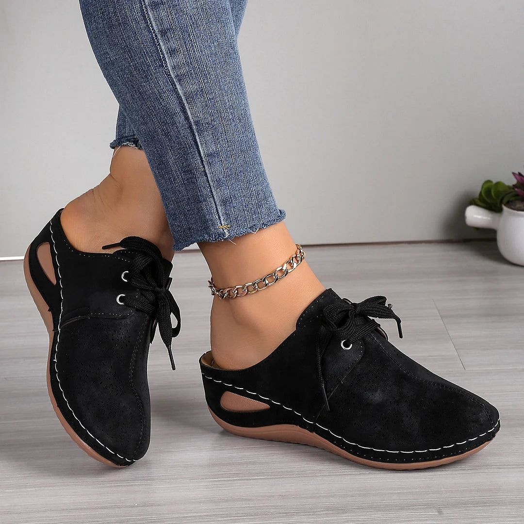 Women's Chunky Leather Sculpted Wedge Heel Shoes