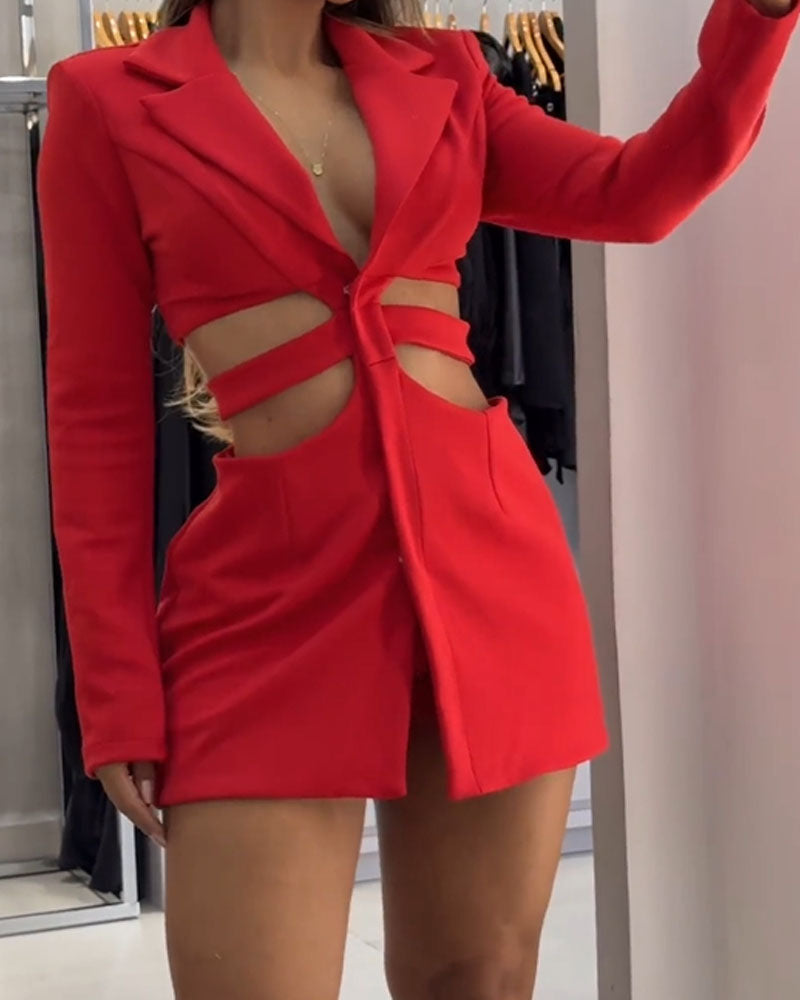 Norah™ - Casual Blazer Dress Sets With Hollow Waist