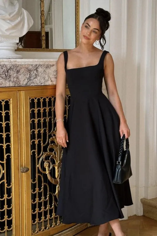 Blake™ - Midi Dress with Square Neckline and High Waist