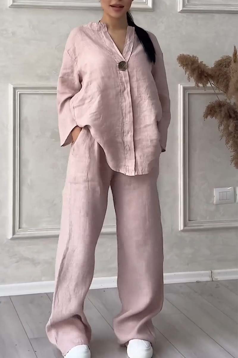 Aina™ - Casual button decorated cotton and linen two-piece set