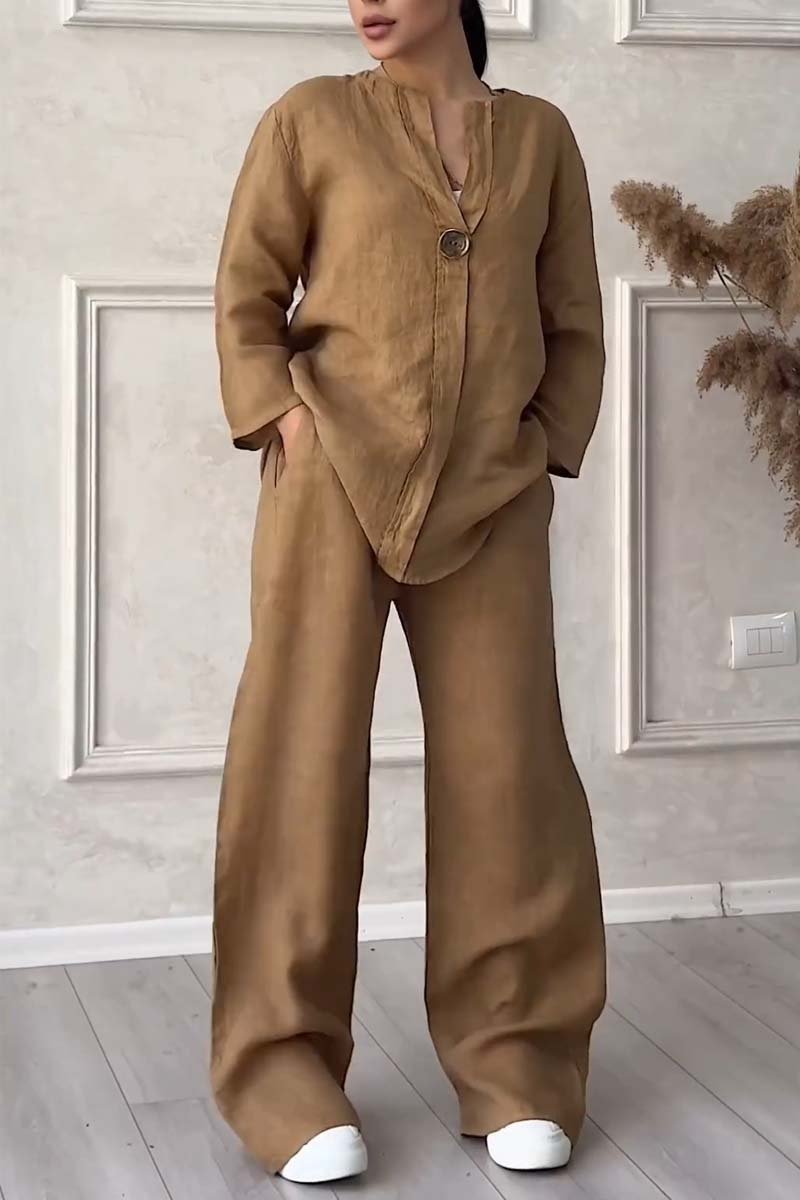 Aina™ - Casual button decorated cotton and linen two-piece set