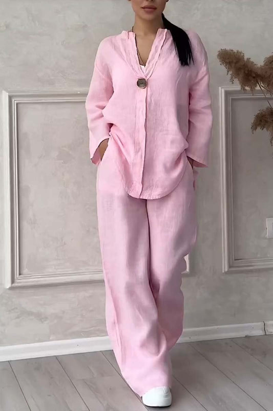 Aina™ - Casual button decorated cotton and linen two-piece set