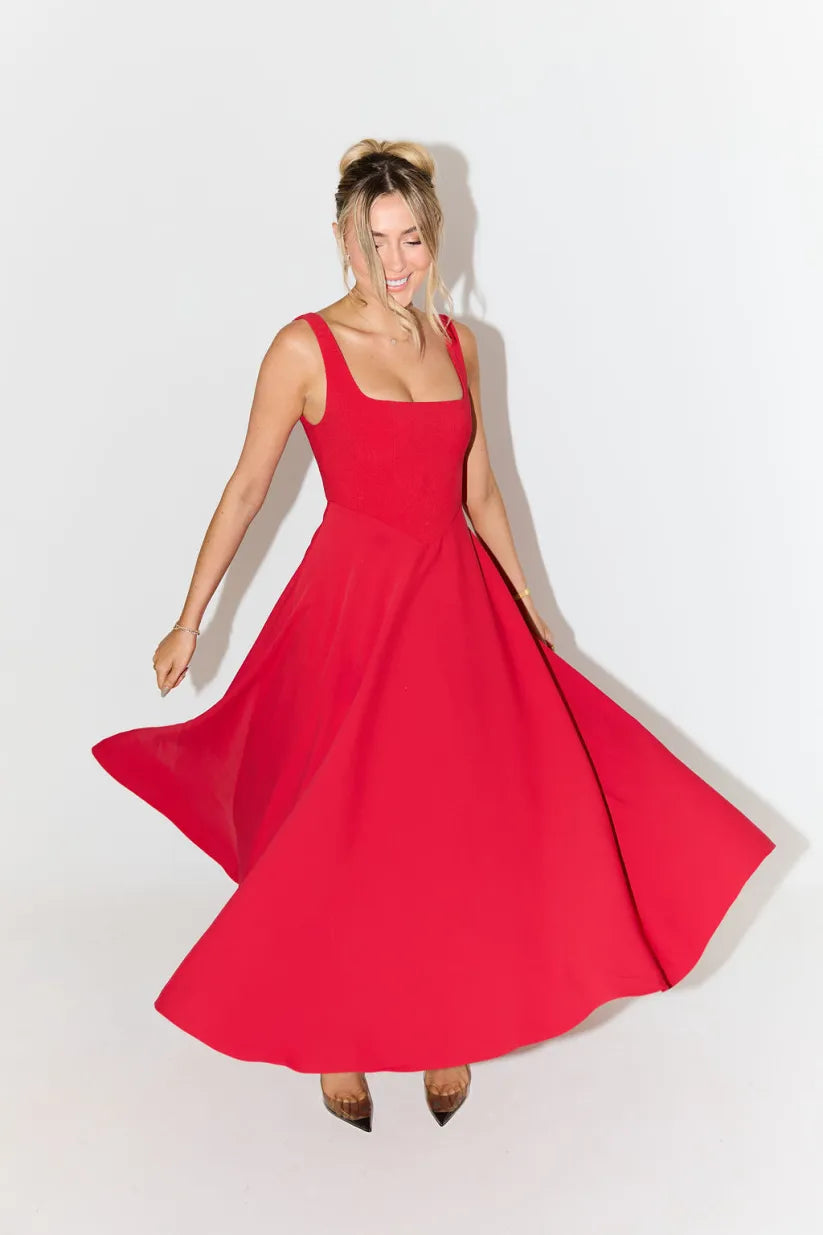 Blake™ - Midi Dress with Square Neckline and High Waist