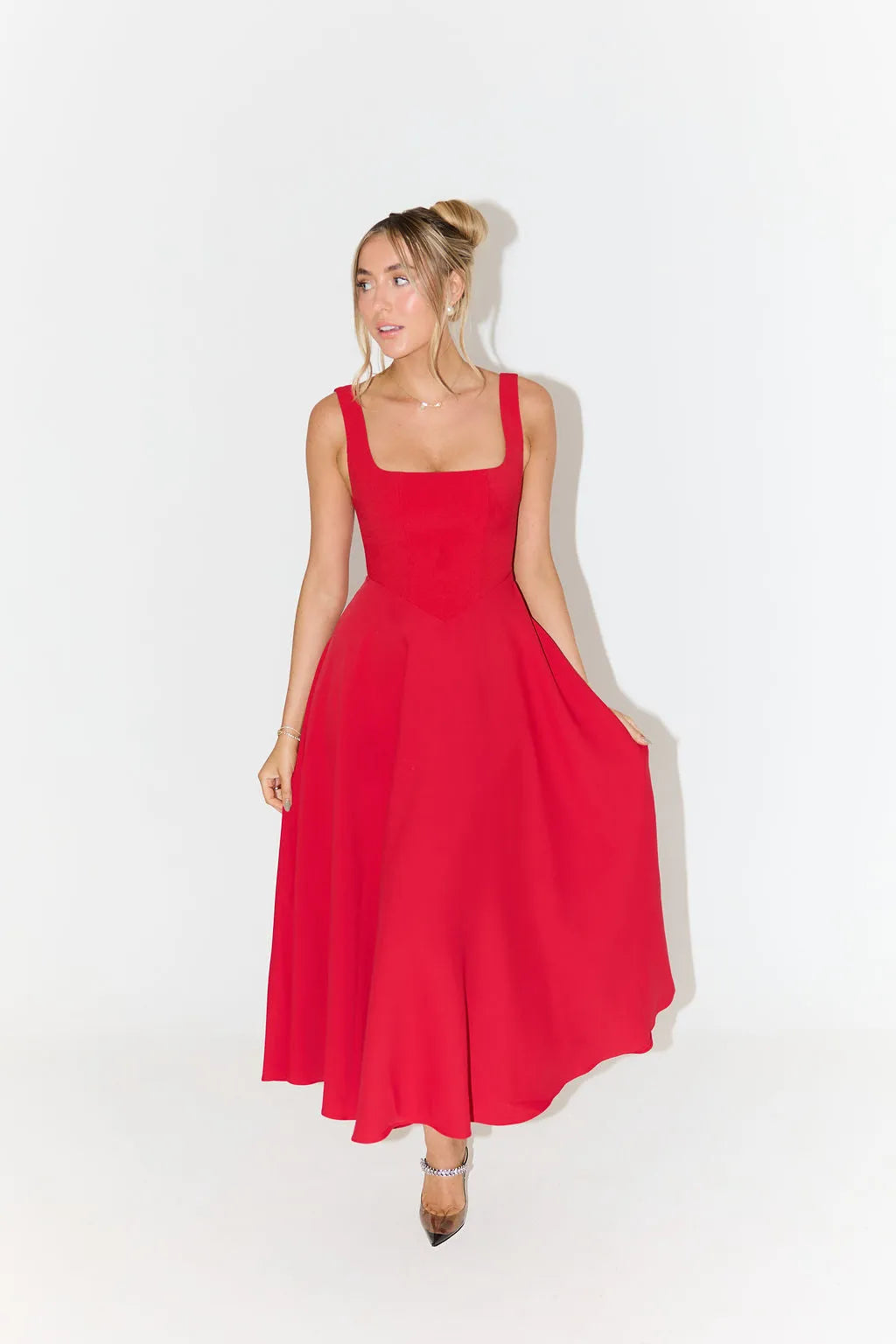Blake™ - Midi Dress with Square Neckline and High Waist