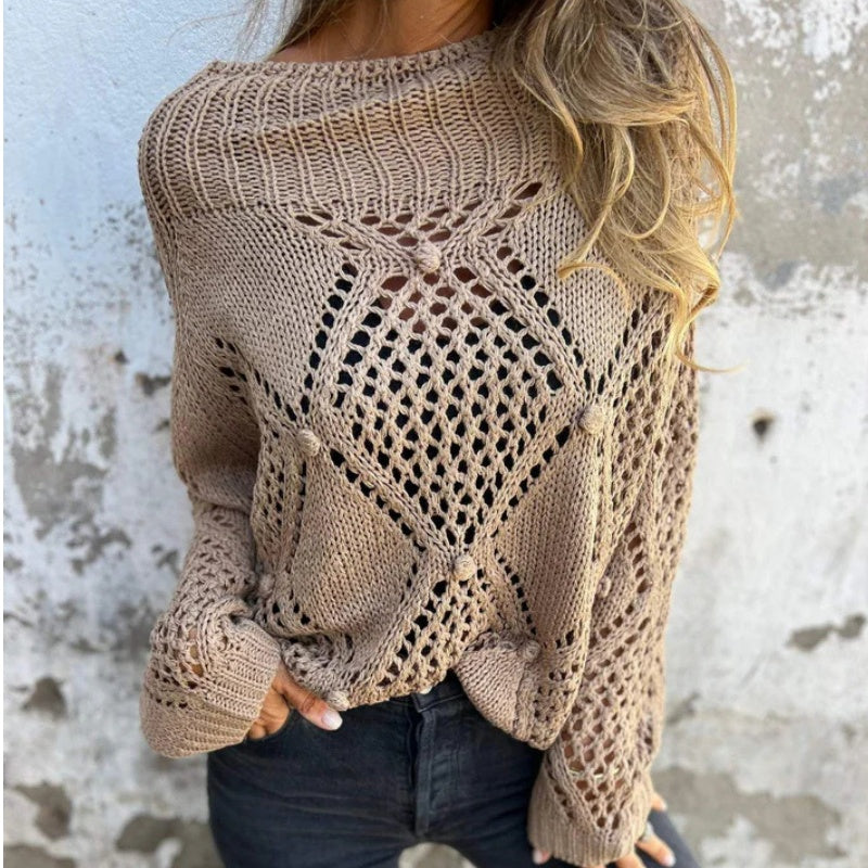 Nia - Hollow Knitted Jumper with Round Neck