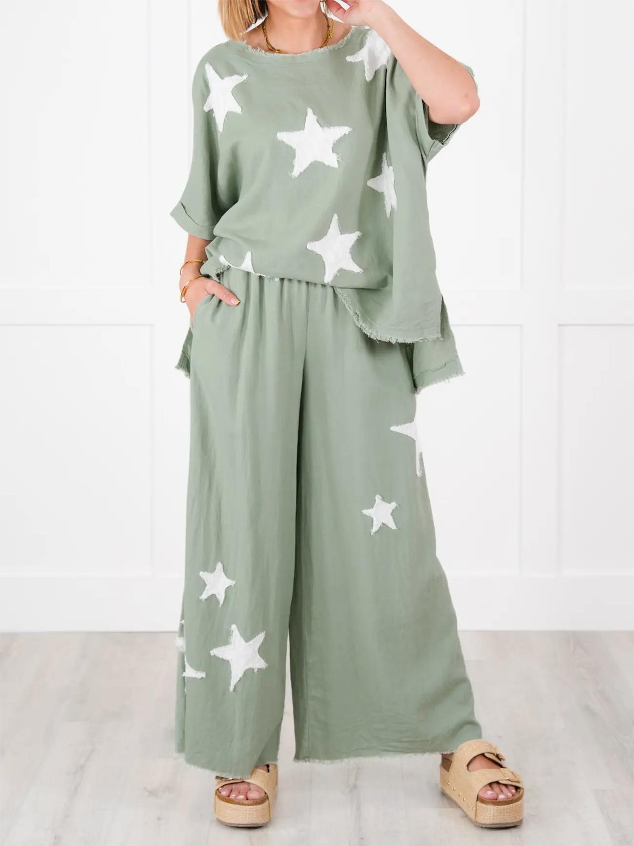 Pants and shirt set with star details