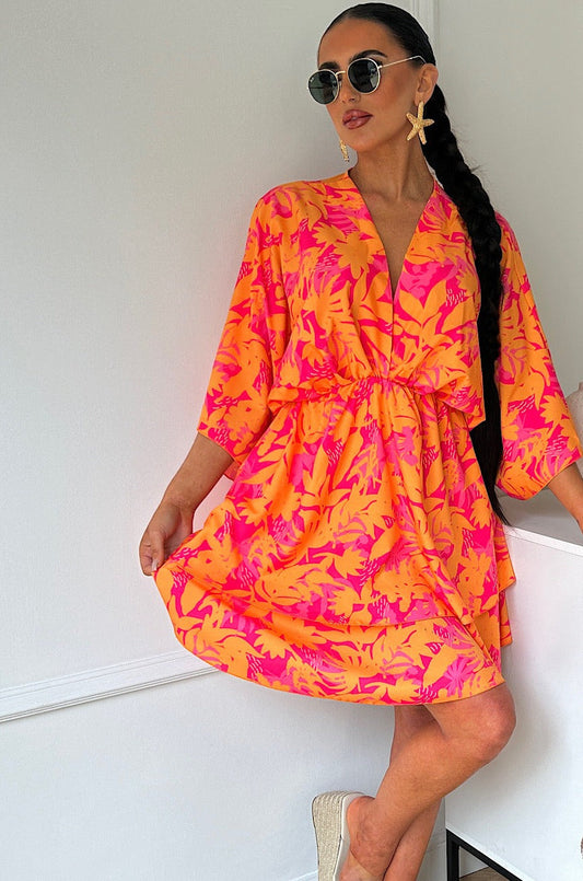 Lira™ | Orange & Pink Tropical Dress