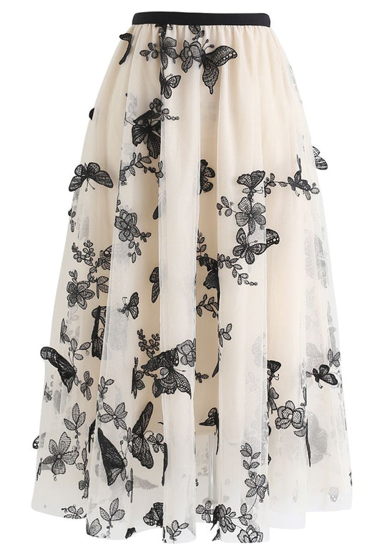 Lilibeth™ - Gretchen 3D Butterfly Double-Layer Midi Skirt