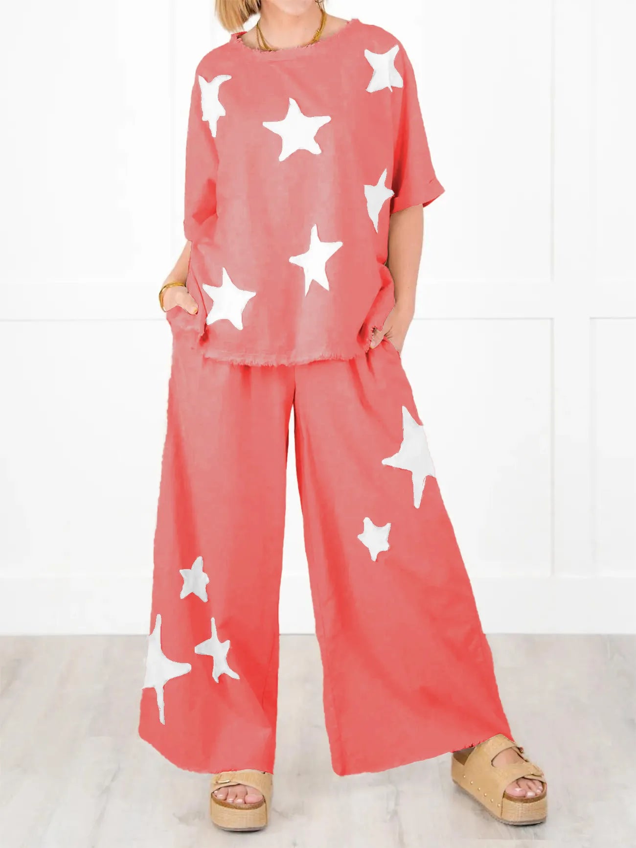 Pants and shirt set with star details