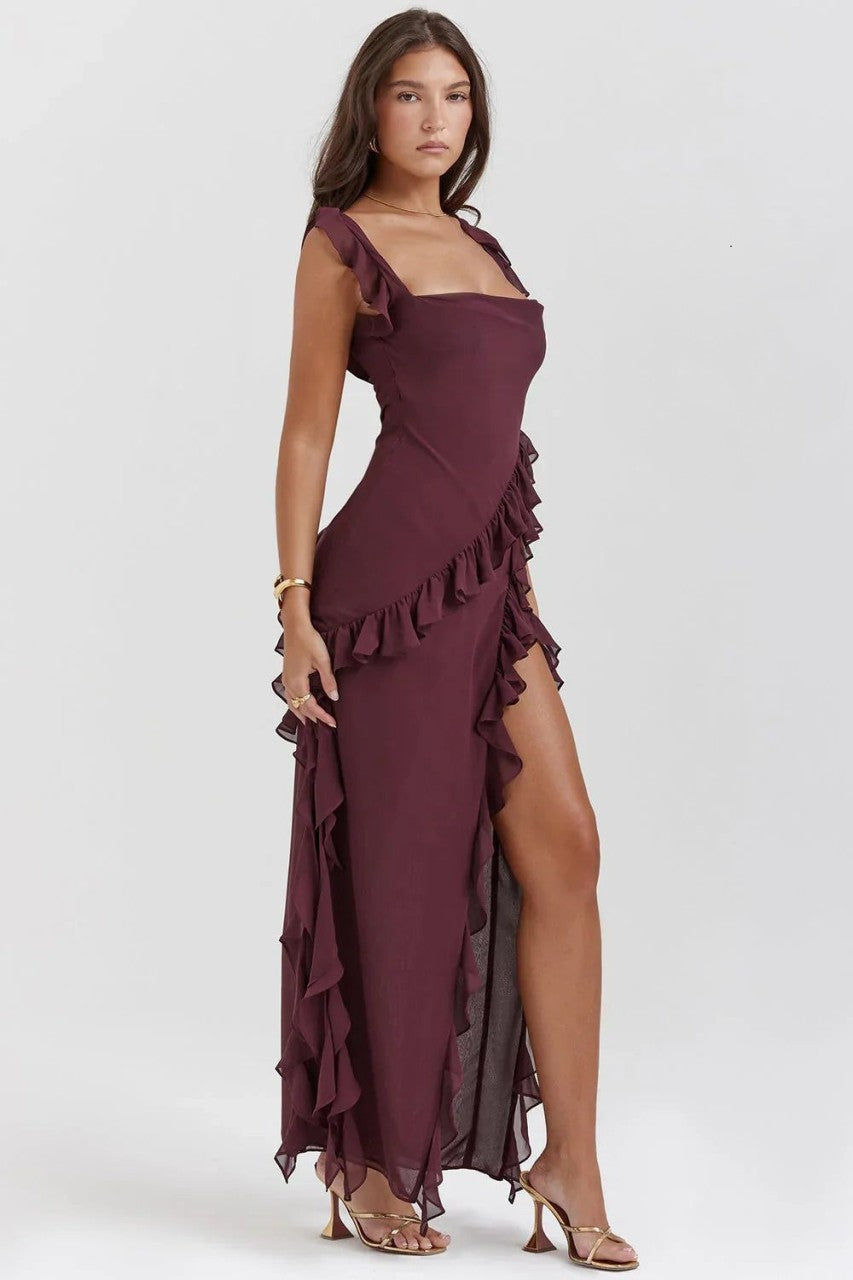 Elysian  - Elegant Long Dress With Leg Slit