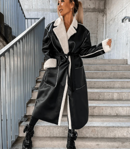 Irina™ - Long Leather and Fleece Coat