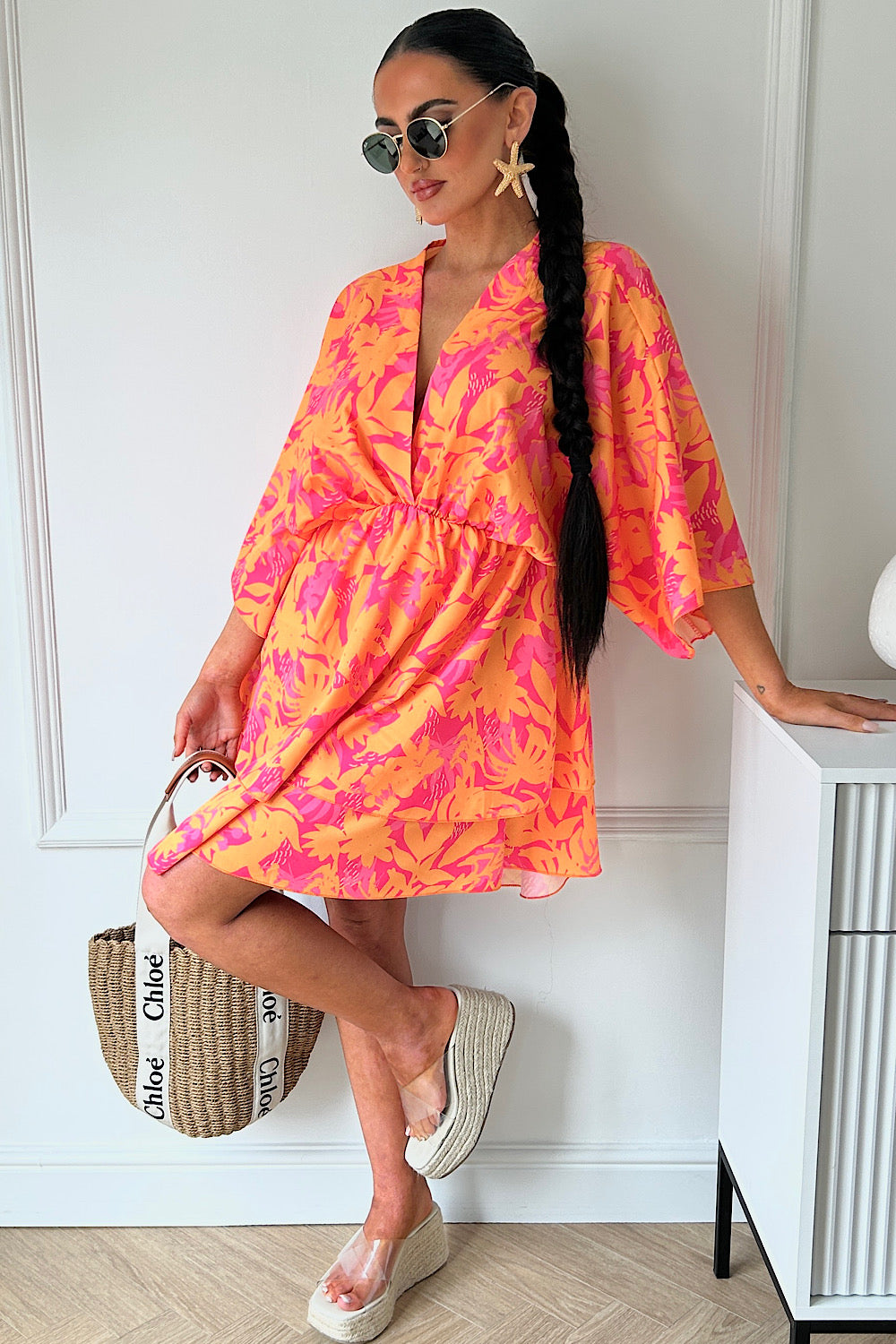 Lira™ | Orange & Pink Tropical Dress