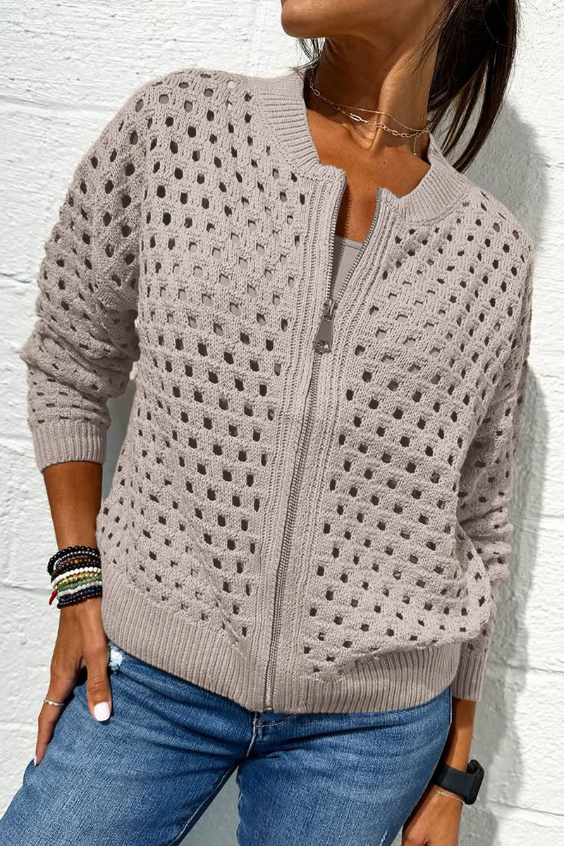 Amadea™ - Casual Knitted Openwork Sweater with Zip