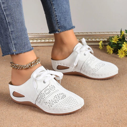 Women's Chunky Leather Sculpted Wedge Heel Shoes