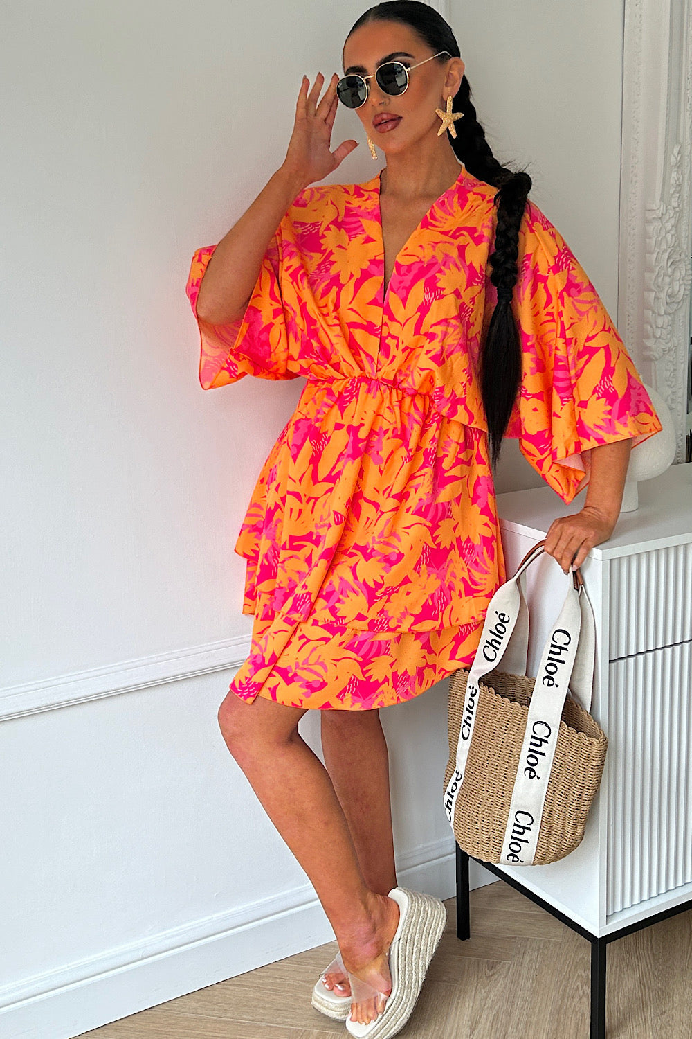 Lira™ | Orange & Pink Tropical Dress