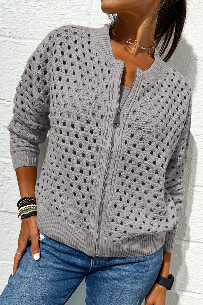 Amadea™ - Casual Knitted Openwork Sweater with Zip