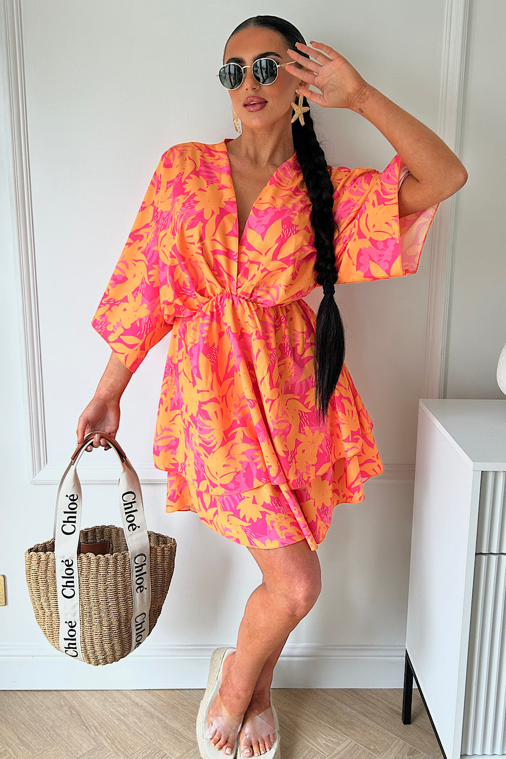 Lira™ | Orange & Pink Tropical Dress