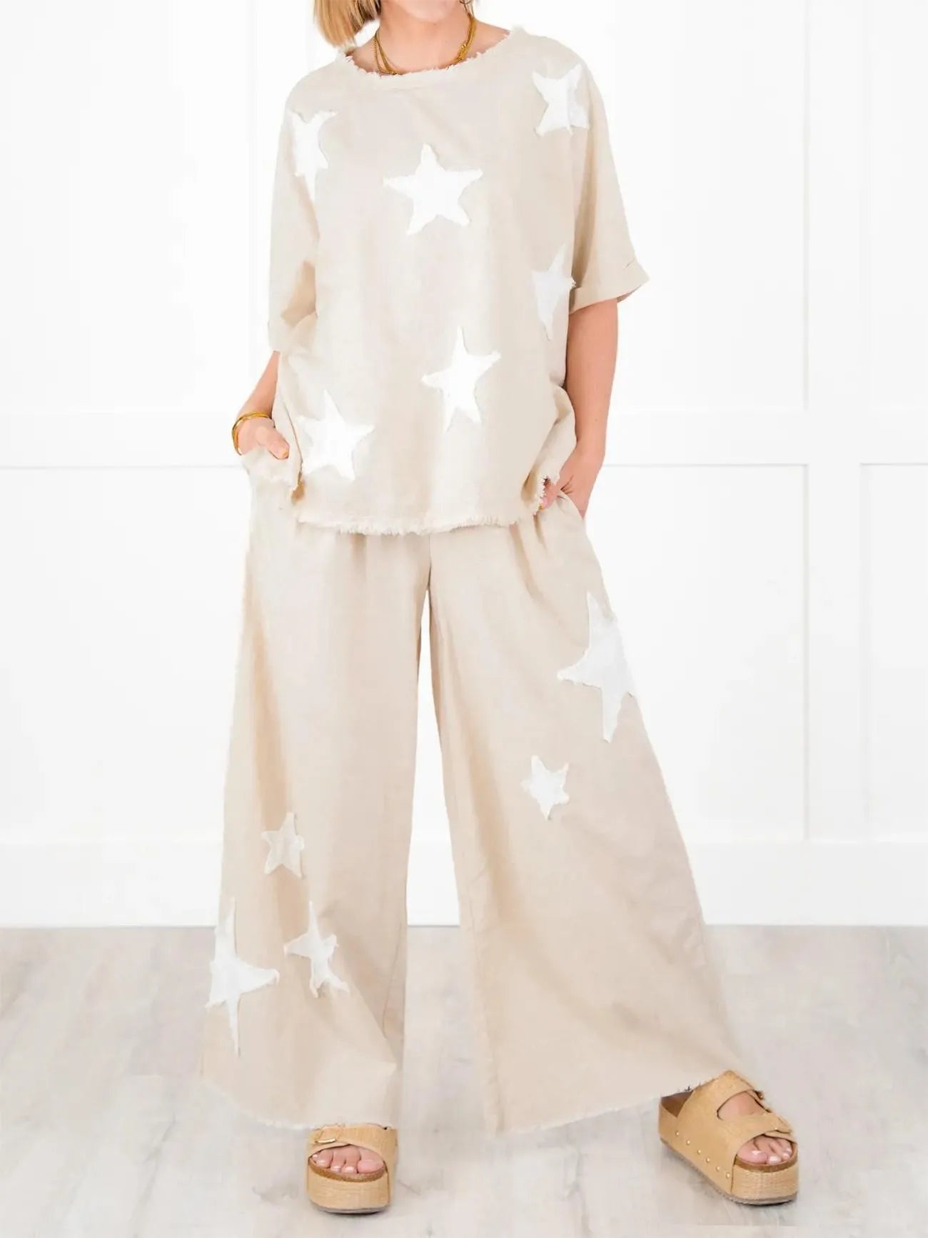 Pants and shirt set with star details