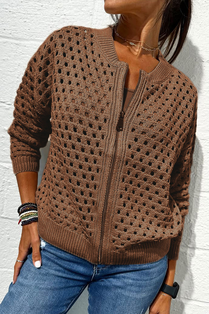 Amadea™ - Casual Knitted Openwork Sweater with Zip