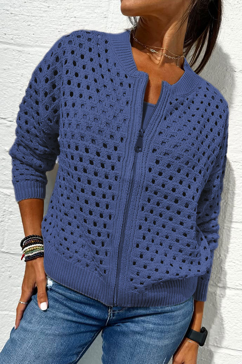 Amadea™ - Casual Knitted Openwork Sweater with Zip