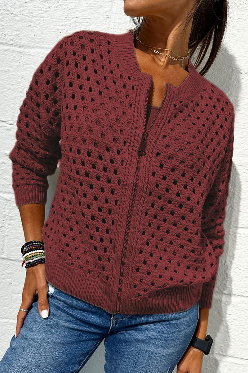 Amadea™ - Casual Knitted Openwork Sweater with Zip