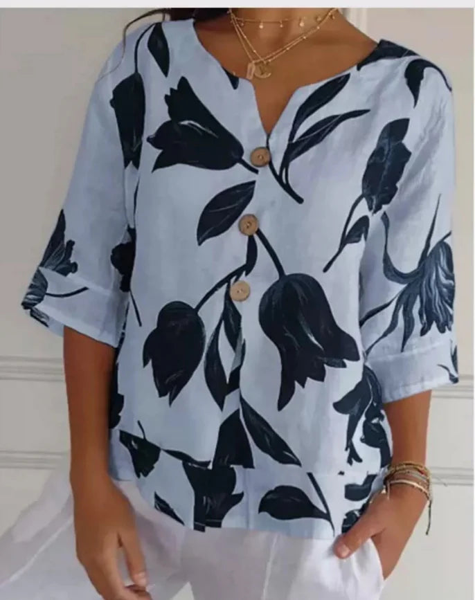 Chloe™ - V-Neck Printed Tunic Blouse