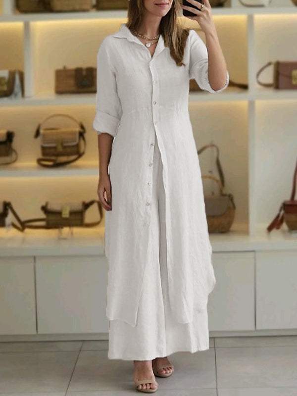 Odett™ - Two-Piece Linen Set: Long Shirt and Trousers