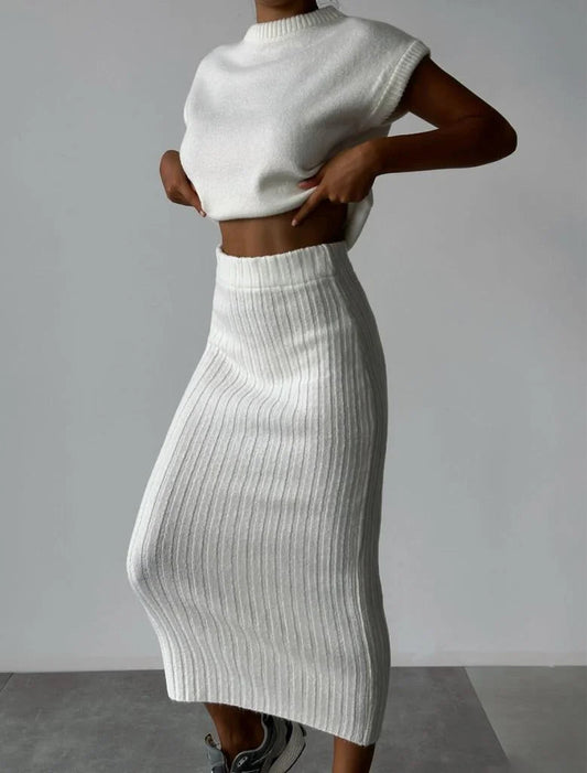 Reina™ - Two-piece set: ribbed top and skirt