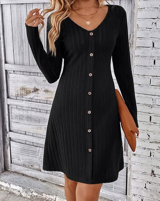Ozara™ - Ribbed Long-Sleeve Dress