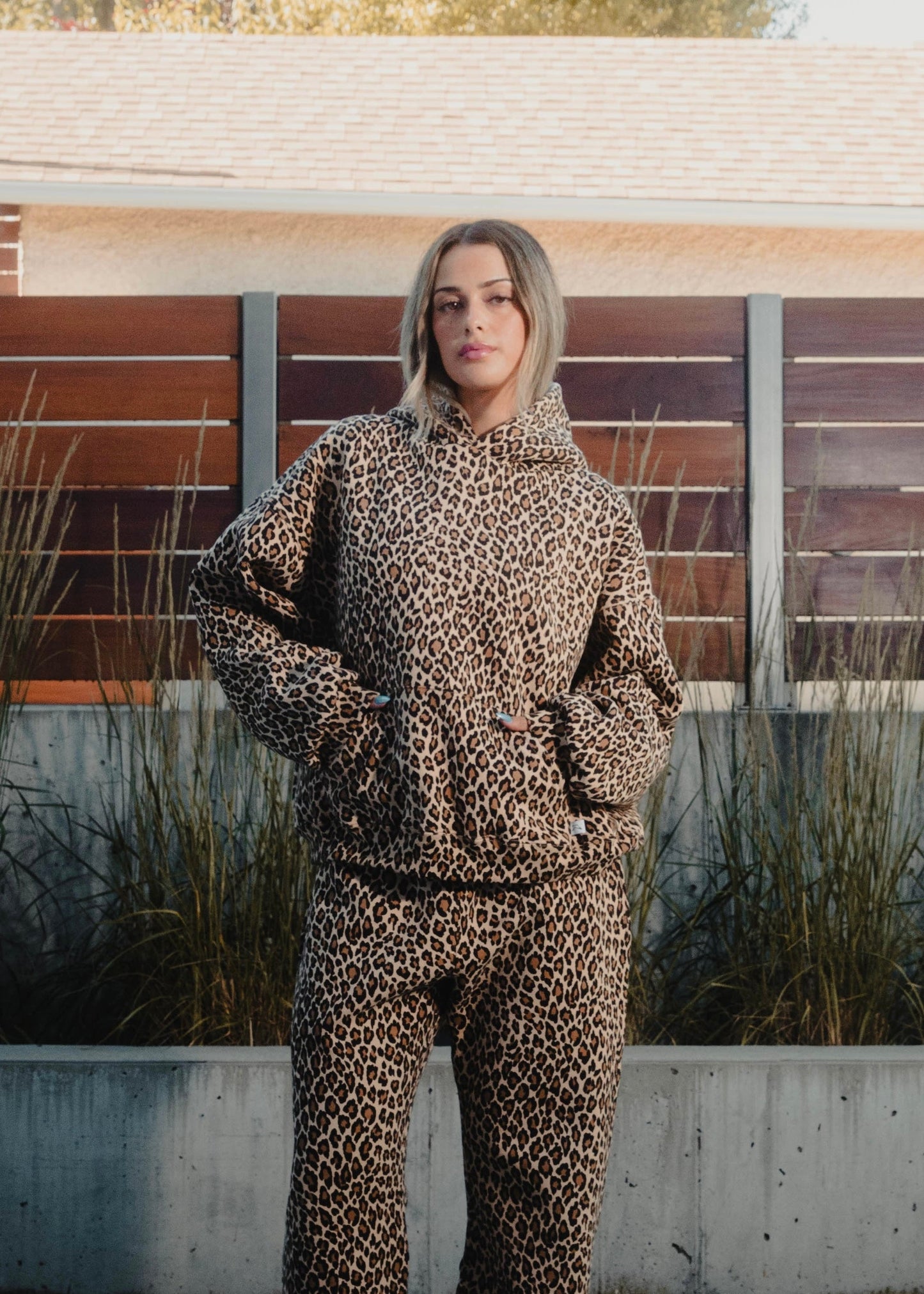 Cheetah print jumpsuit and sweatshirt set