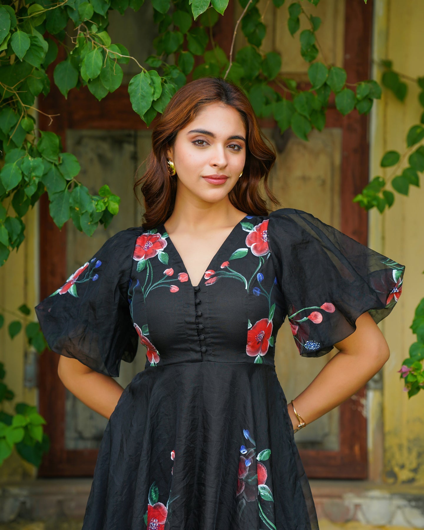 Amaranta™ - Black Handpainted Floral Dress