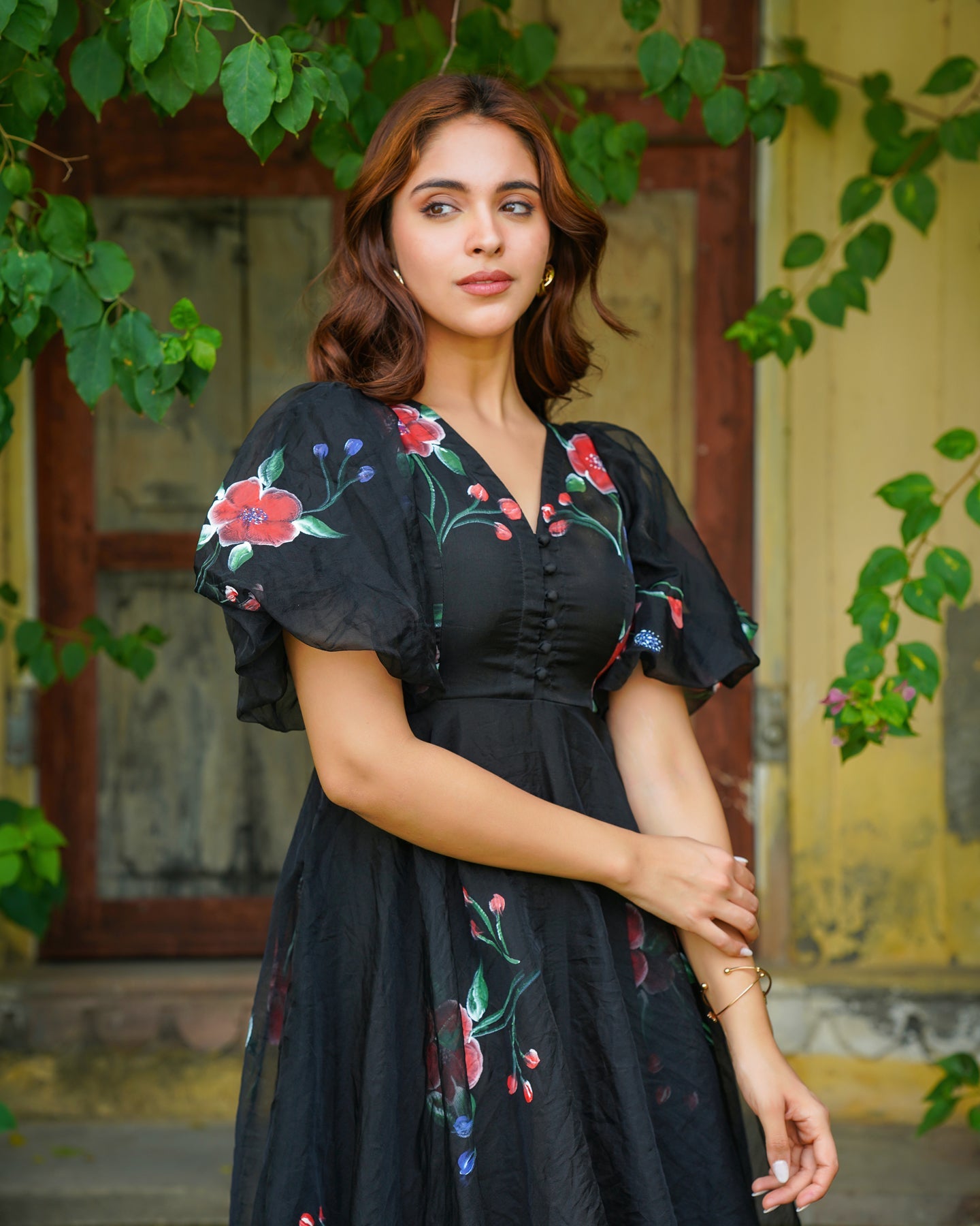 Amaranta™ - Black Handpainted Floral Dress