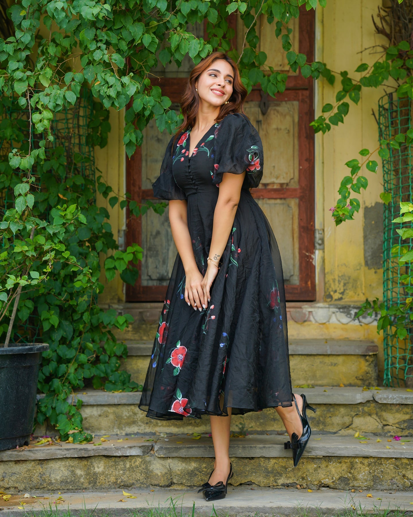 Amaranta™ - Black Handpainted Floral Dress