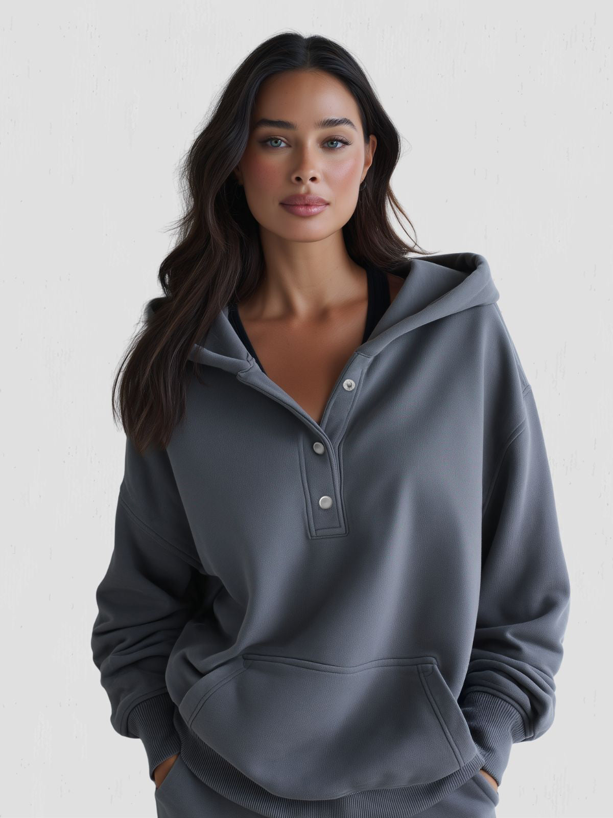 Penelope - Oversized Hoodie with Press-Stud Fastening