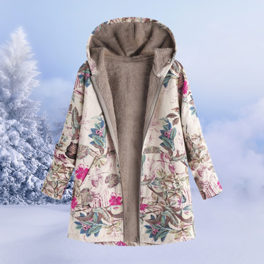 Nasya™ - Floral Coat with Hoodie and Fleece Lining