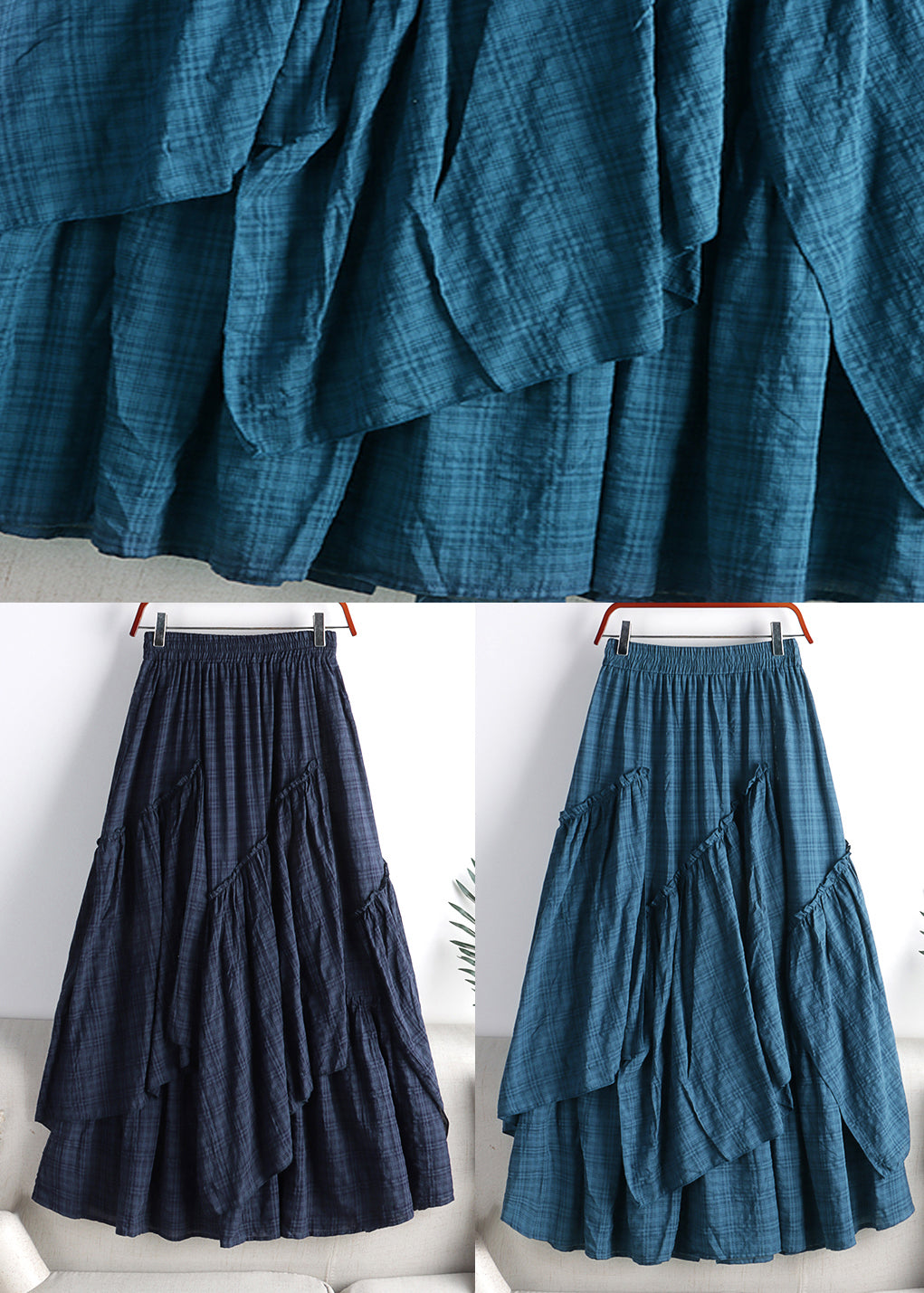 Alheli™ - A-Line Checkered Skirt with Patchwork
