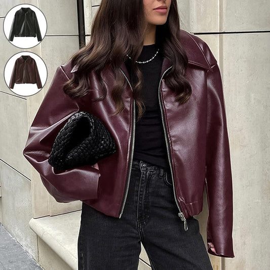 Julia™ - Leather jacket with lapel and zipper