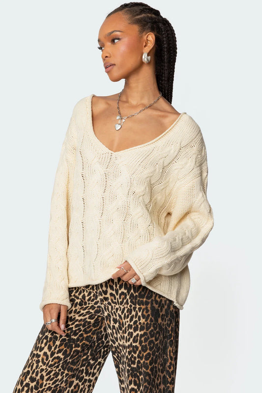 Kenya - Fresh and Comfortable Knitted Sweater with V-Neck