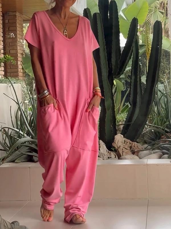 Triana™ - Casual Solid Colour V-Neck Jumpsuit