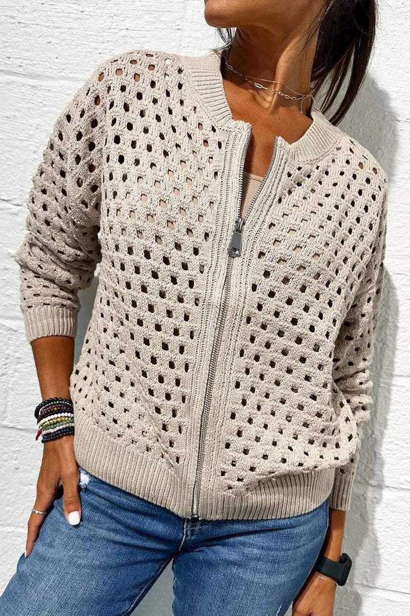 Amadea™ - Casual Knitted Openwork Sweater with Zip