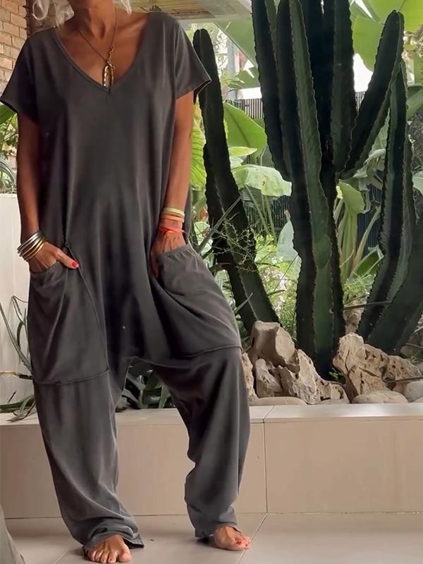 Triana™ - Casual Solid Colour V-Neck Jumpsuit