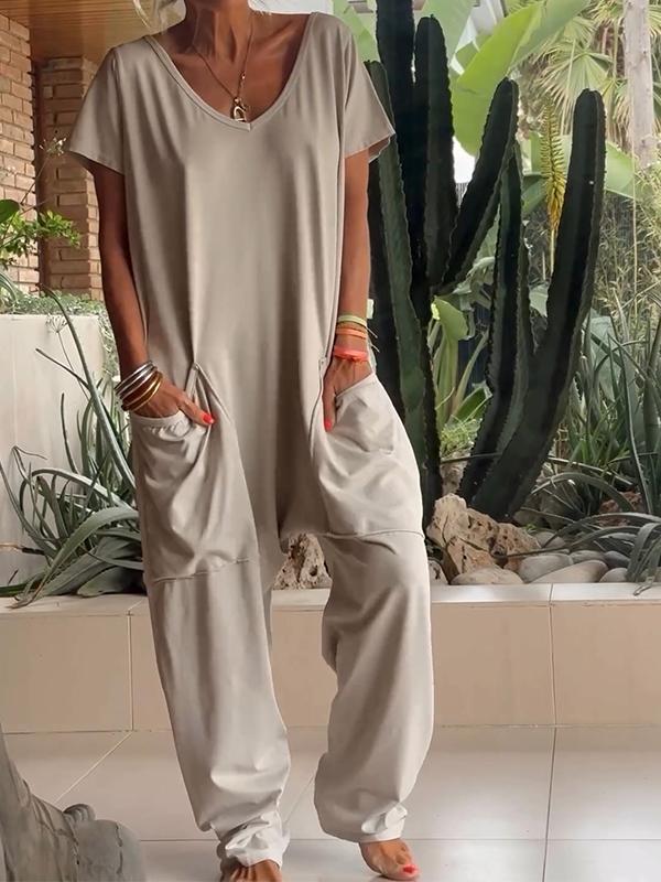 Triana™ - Casual Solid Colour V-Neck Jumpsuit