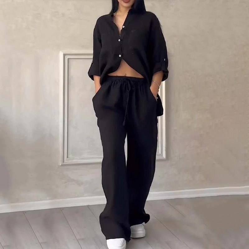 Ava - Two-Piece Set: Button-Up Shirt and Pants