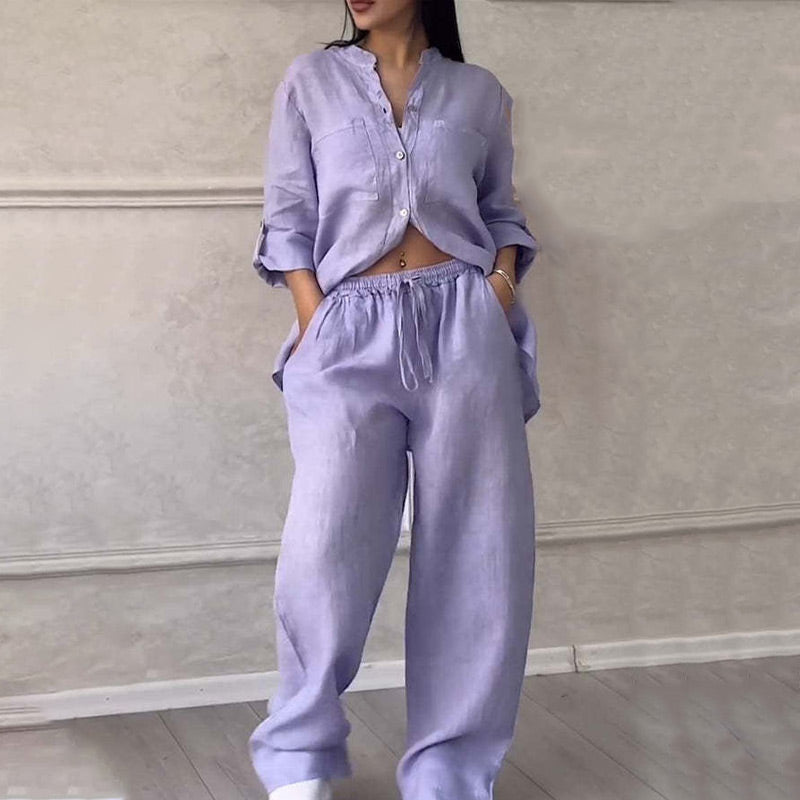 Ava - Two-Piece Set: Button-Up Shirt and Pants