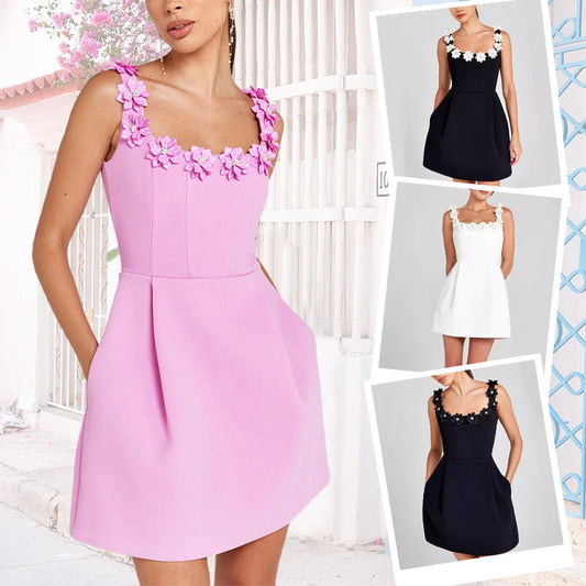 Rahel - Mini Dress with Floral Appliqués in Romantic Style